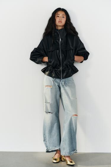 Zara Кожаные балетки на каблуке с эффектом металлик купить с доставкой.