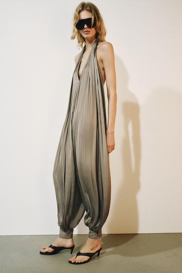 Zara Атласный комбинезон с горловиной халтер — коллекция ZARA «ZW»