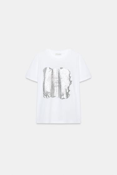 Zara Футболка с металлизированным принтом и короткими рукавами