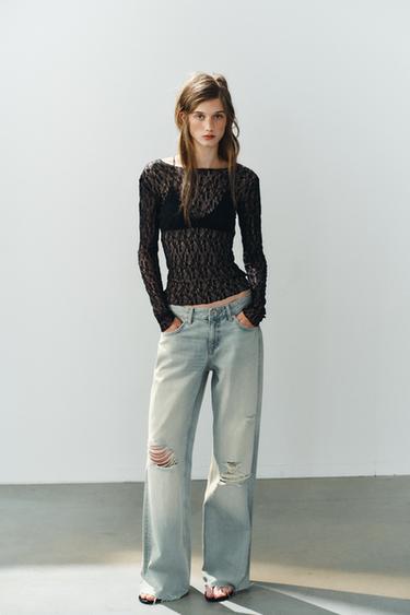 Zara Кружевной топ с длинными рукавами купить с доставкой.