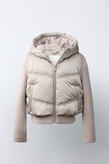 Zara Комбинированная стеганая куртка с капюшоном