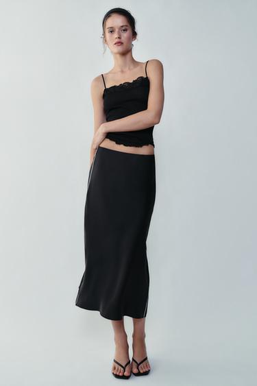Zara Атласная юбка миди с контрастной отделкой