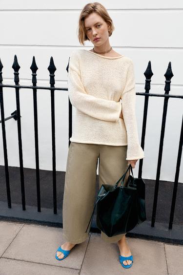 Zara Свитер в рубчик с вырезом лодочкой
