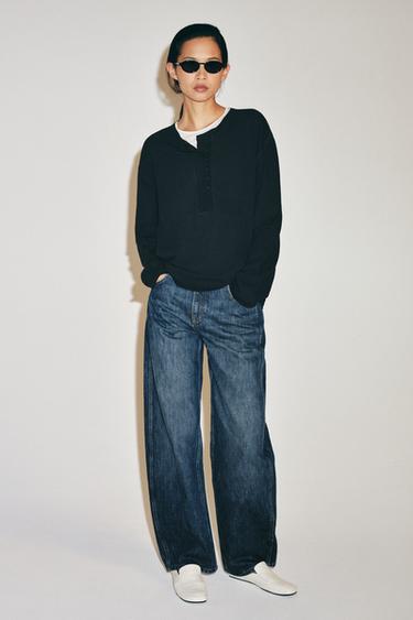 Zara Футболка из смесового льна с воротником на пуговицах купить с доставкой.