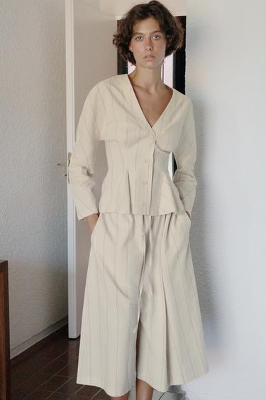 Zara Брюки-кюлоты из смесового льна в полоску