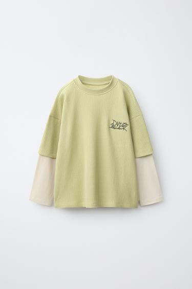 Zara Лонгслив из рифленого трикотажа с двойными рукавами купить с доставкой.