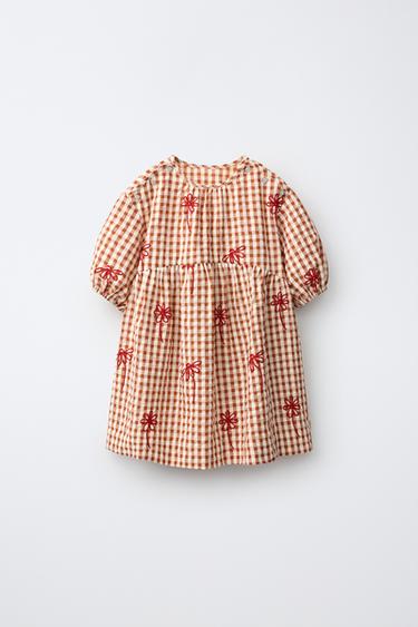 Zara Платье в клетку с цветочной вышивкой купить с доставкой.
