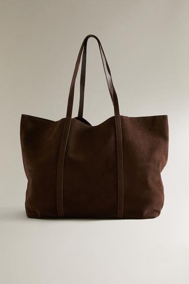 Zara Объёмная сумка-тоут из кожи с отделкой из замши