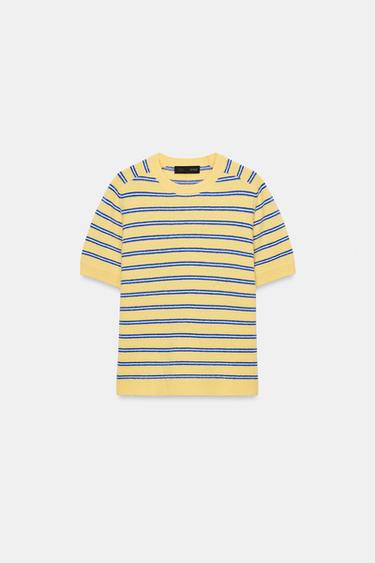Zara Полосатый шерстяной свитер с коротким рукавом