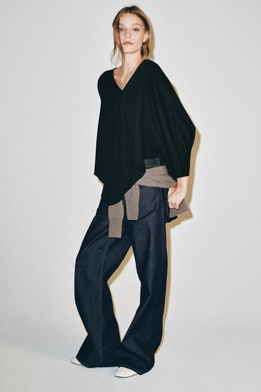Zara Футболка-накидка из хлопка SUPIMA® купить с доставкой.