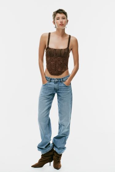 Zara Комбинированный корсетный топ с кружевом купить с доставкой.