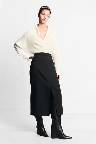 Zara Кожаные сапоги на танкетке