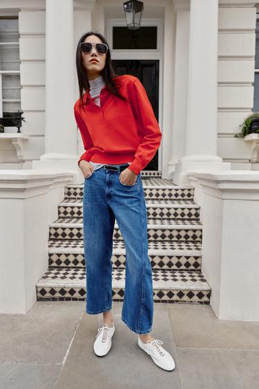 Zara Трикотажный поло с подплечниками купить с доставкой.