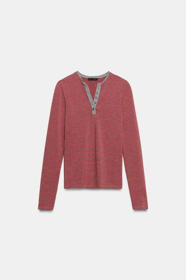 Zara Футболка-хенли в полоску