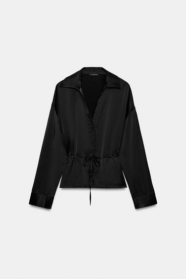 Zara Атласная рубашка с ремнем