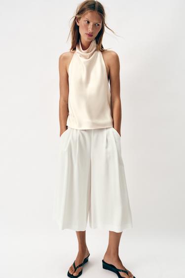 Zara Атласный топ с горловиной халтер