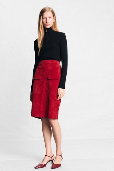 Zara Юбка миди из 100% кожи купить с доставкой.
