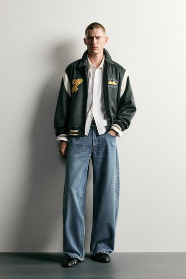 Zara Бомбер из искусственной замши с нашивками
