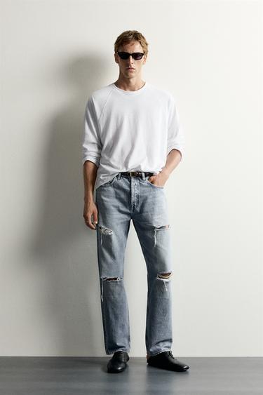 Zara Джинсы прямого кроя с разрывами