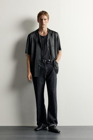 Zara Сатиновая рубашка с принтом с эффектом варки