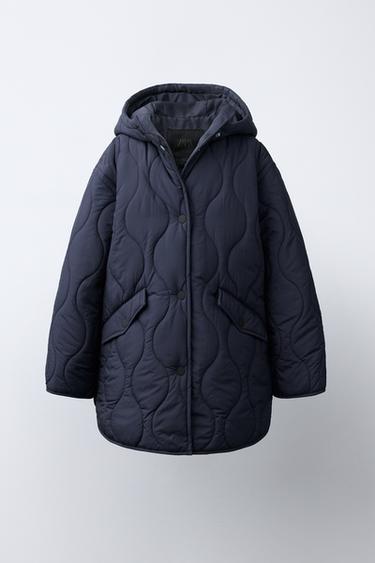 Zara Стеганая куртка WATER-REPELLENT с капюшоном