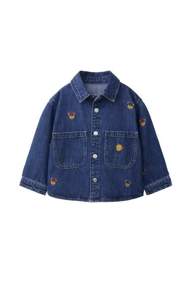 Zara Джинсовая куртка-рубашка с вышивкой в виде медвежат