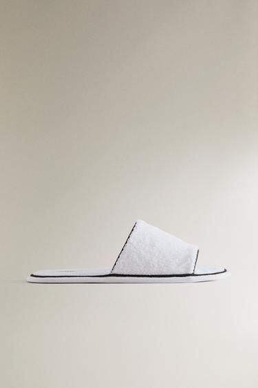 Zara Домашние шлёпанцы из махровой ткани с контрастной отделкой