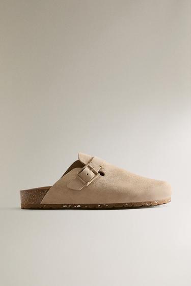 Zara Кожаные сабо с пряжкой и декоративной строчкой
