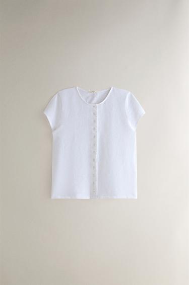 Zara Хлопковая футболка с пуговицами купить с доставкой.