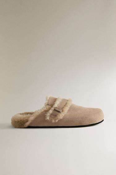 Zara Тёплые кожаные сабо купить с доставкой.