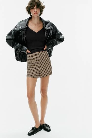 High-waist check shorts