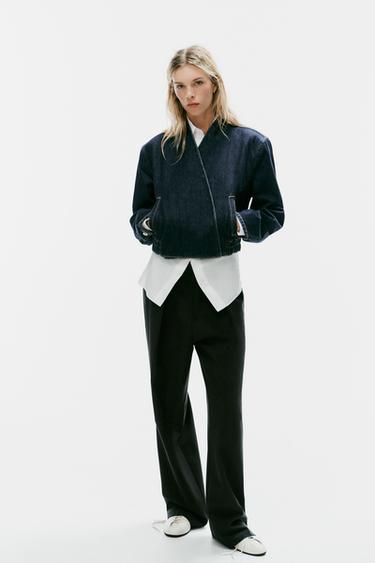 Zara Бомбер TRF из денима с косым перекрестным воротником