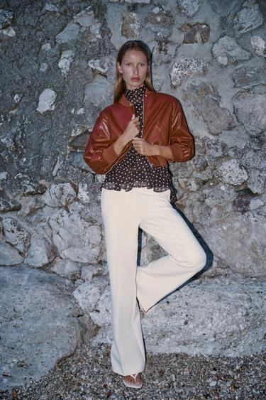 Leather effect bomber jacket with shoulder pads- Заказать в России