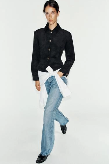 Faux suede jacket with shoulder pads- Заказать в России