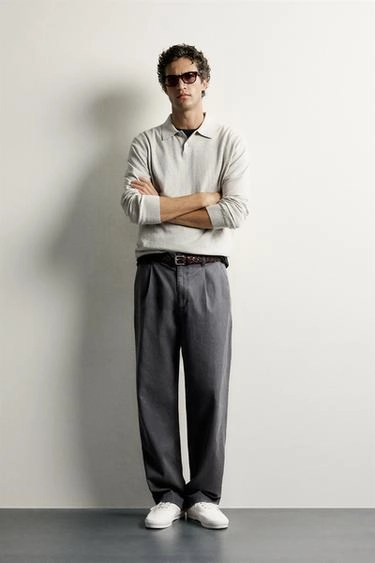Cotton/cashmere knit polo shirt