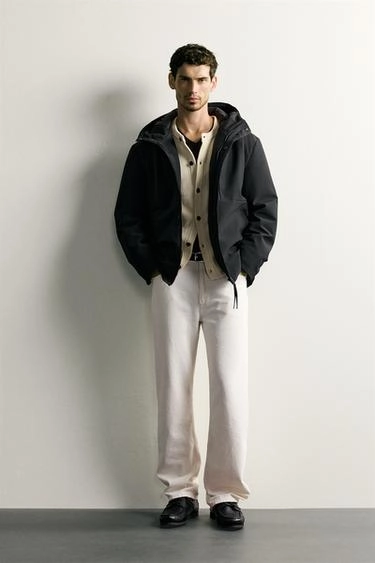 Water-repellent technical hooded jacket