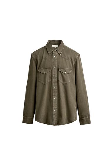 Zara Рубашка из денима вестерн прямого кроя купить с доставкой.