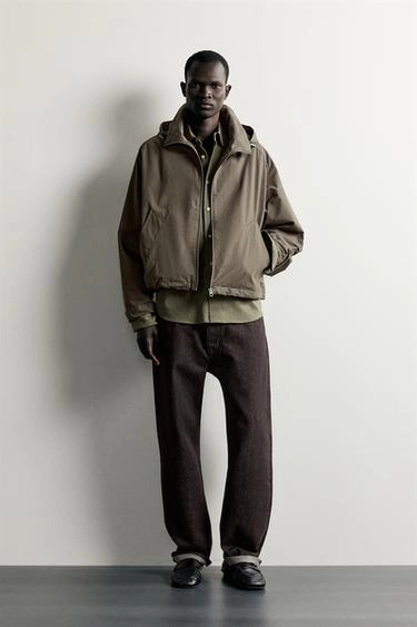 Cropped fit technical hooded jacket