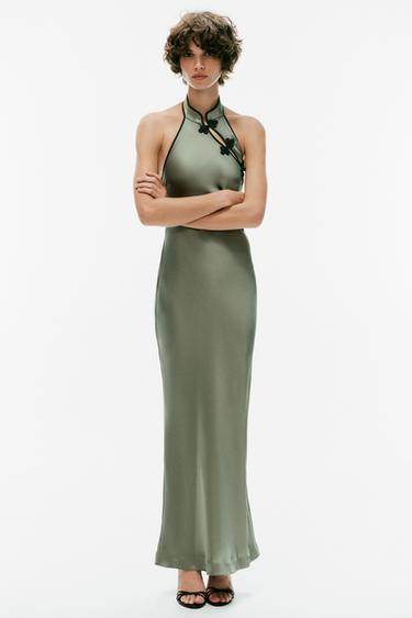 Zara Сатиновое миди-платье с застежками-лягушками