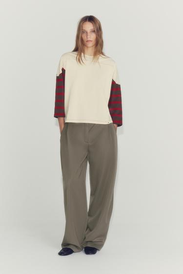Zara Футболка с контрастными рукавами в полоску