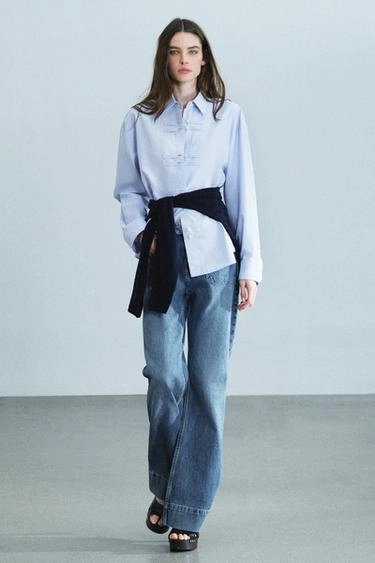 Рубашка zw collection oxford с жабо-застежкой