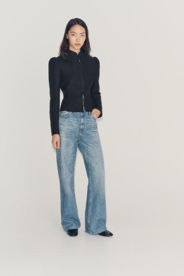 Zara Джинсы средней посадки с широкими штанинами и стразами