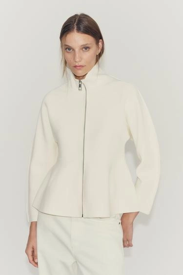 Peplum zip-up cardigan
