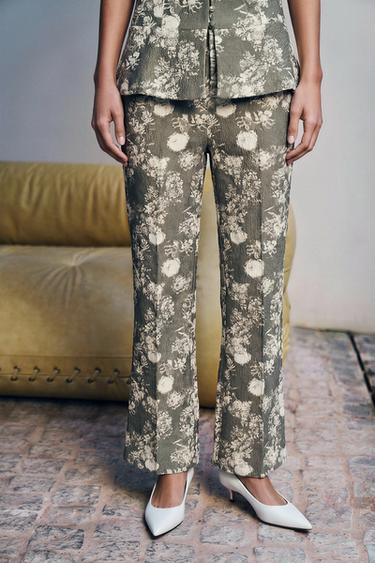 Zara Расклешённые жаккардовые брюки