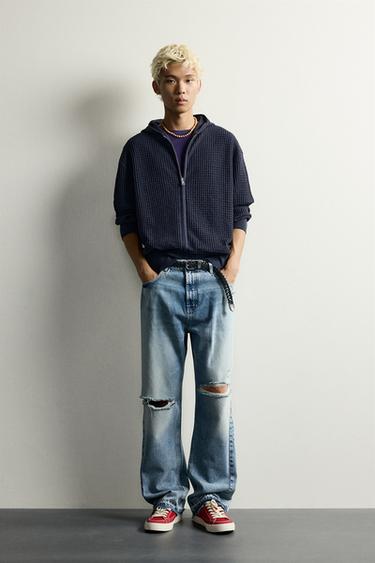 Zara Свободное худи из вафельного трикотажа