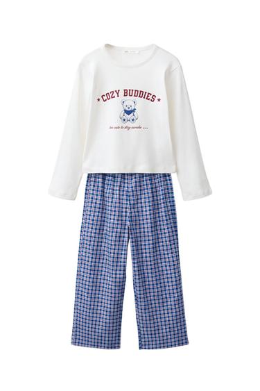 Zara Пижама для детей 6-14 лет с мишкой и клетчатым принтом