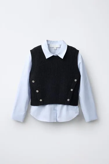 Рубашка с трикотажным жилетом на пуговицах- Заказать в России