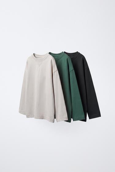 Zara Набор из 3 однотонных футболок с длинным рукавом