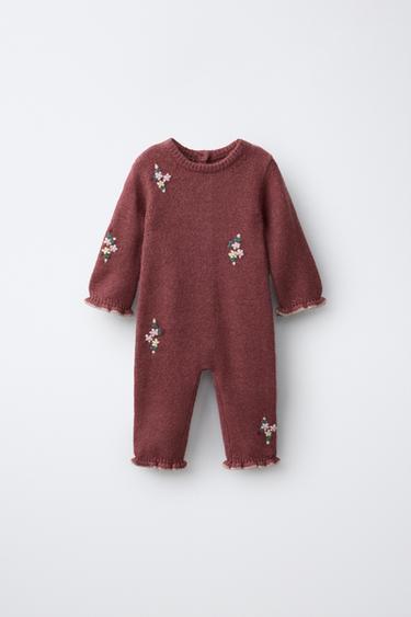 Zara Длинный вязаный комбинезон с вышивкой цветов