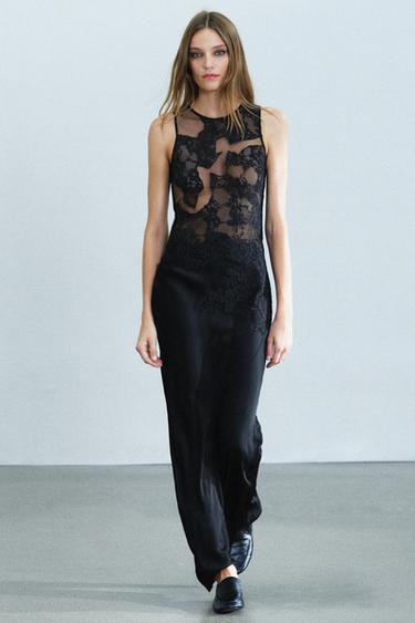 Zara Длинное платье с контрастным кружевом ZARA «ZW» купить с доставкой.